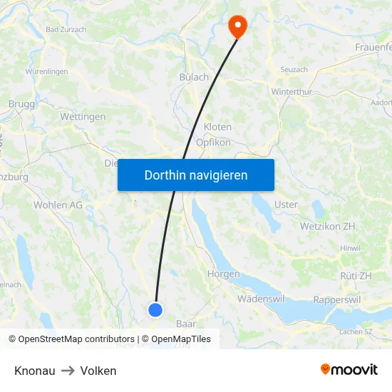 Knonau to Volken map