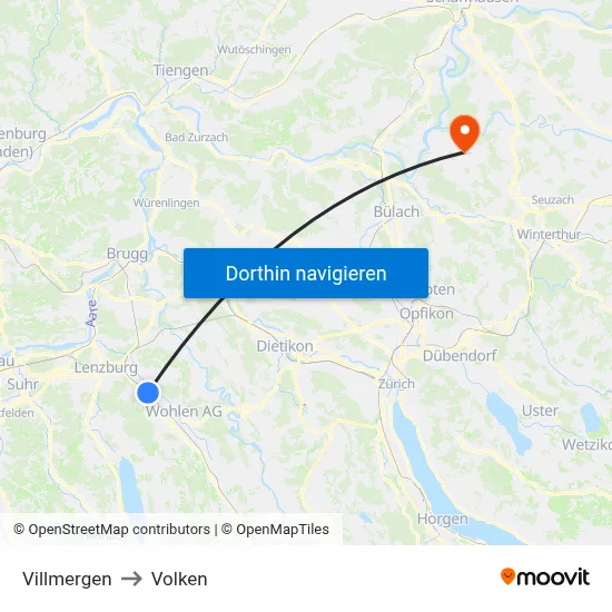 Villmergen to Volken map