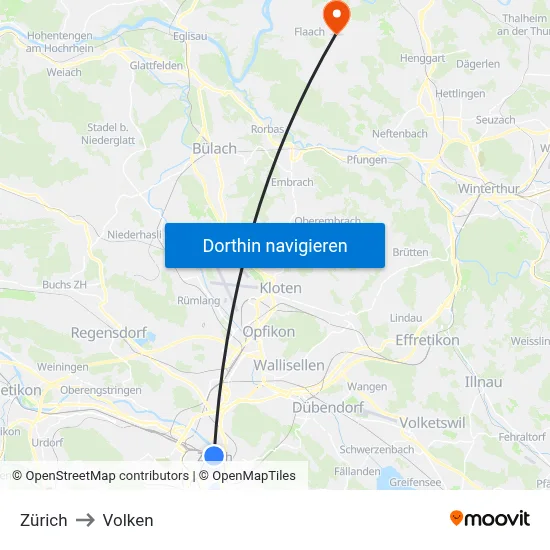 Zürich to Volken map