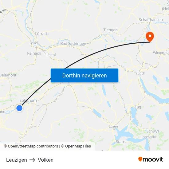 Leuzigen to Volken map