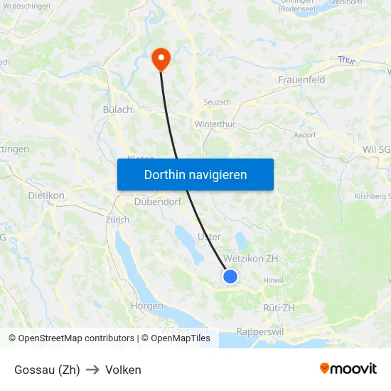Gossau (Zh) to Volken map