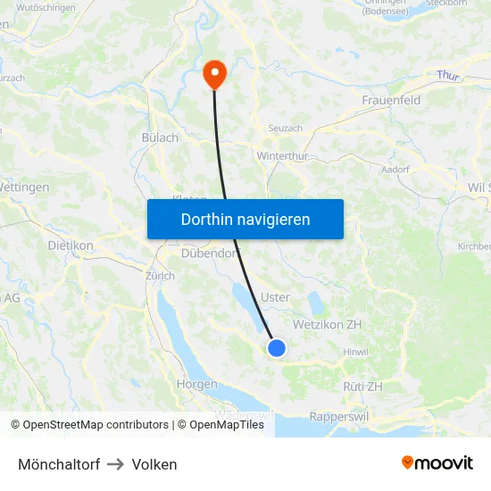 Mönchaltorf to Volken map