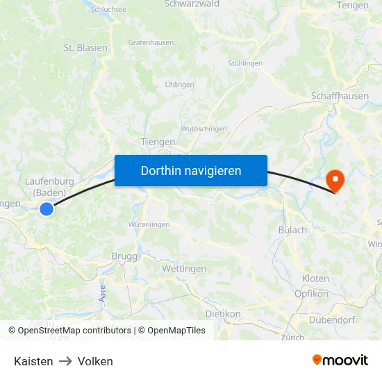 Kaisten to Volken map