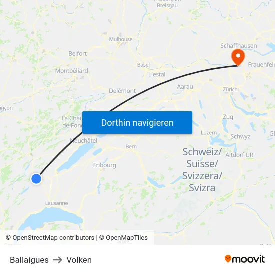Ballaigues to Volken map