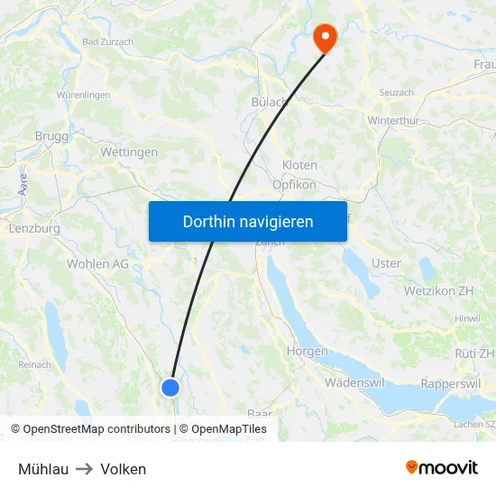Mühlau to Volken map
