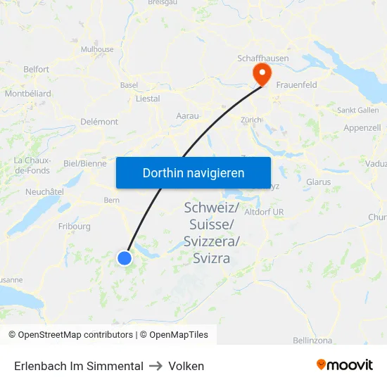 Erlenbach Im Simmental to Volken map