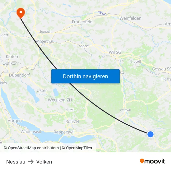 Nesslau to Volken map