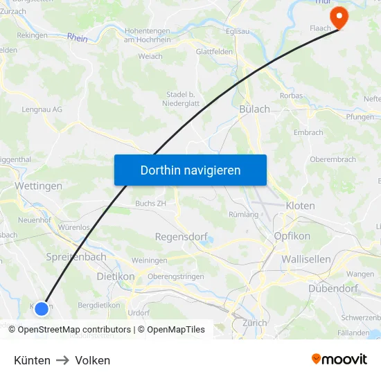 Künten to Volken map