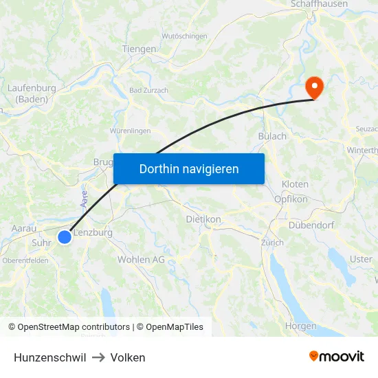 Hunzenschwil to Volken map