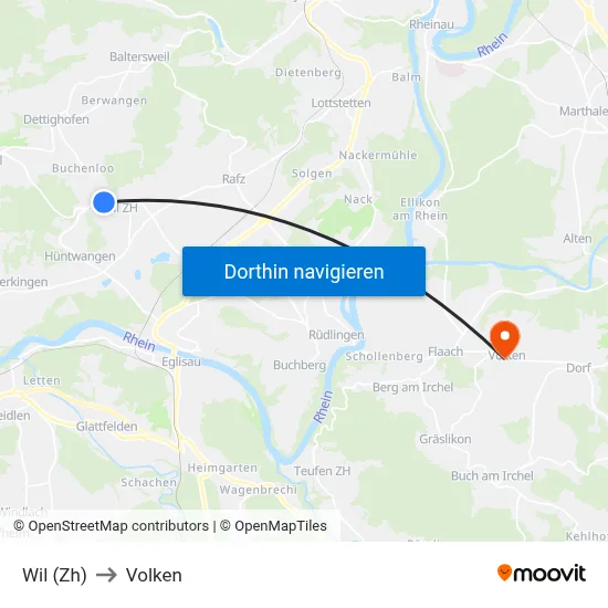 Wil (Zh) to Volken map