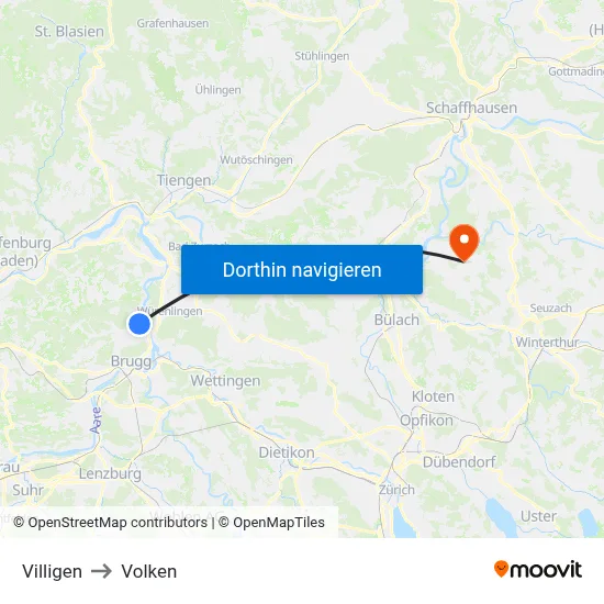 Villigen to Volken map