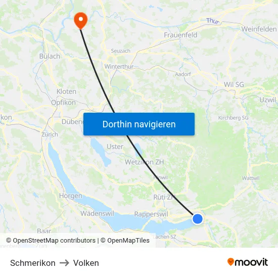 Schmerikon to Volken map