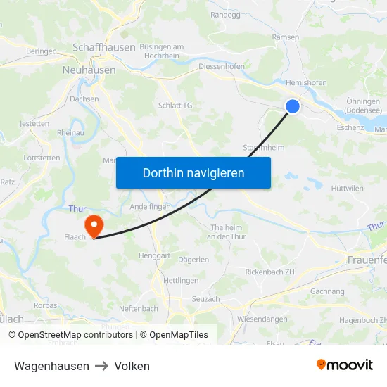 Wagenhausen to Volken map