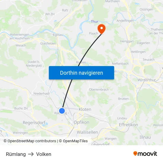 Rümlang to Volken map