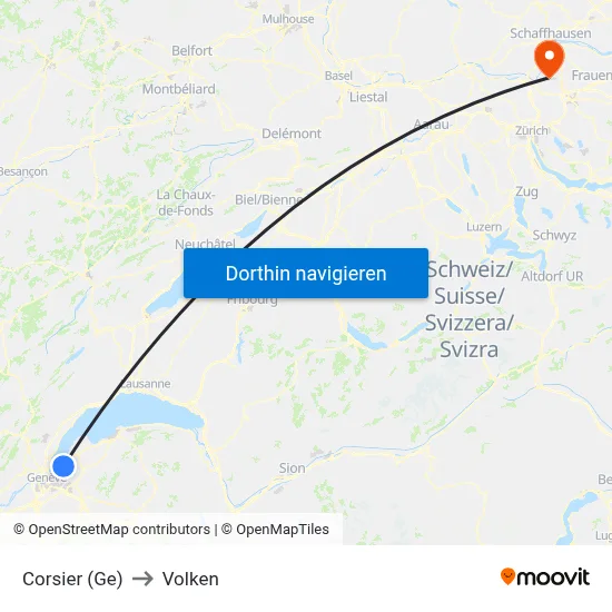 Corsier (Ge) to Volken map