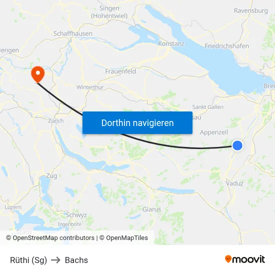 Rüthi (Sg) to Bachs map