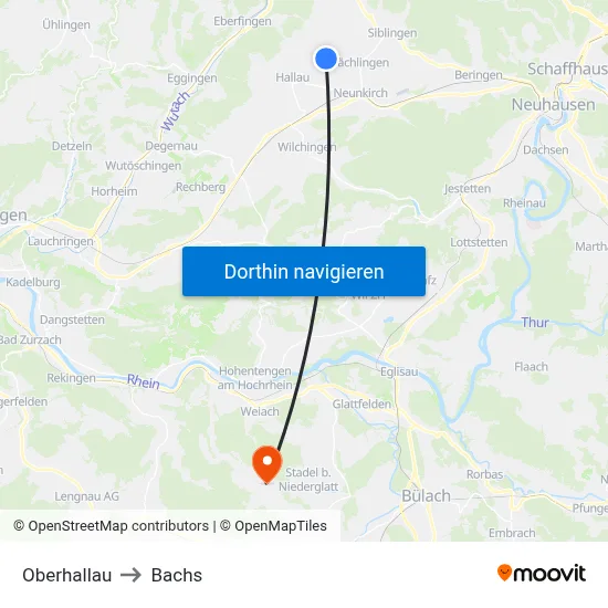 Oberhallau to Bachs map