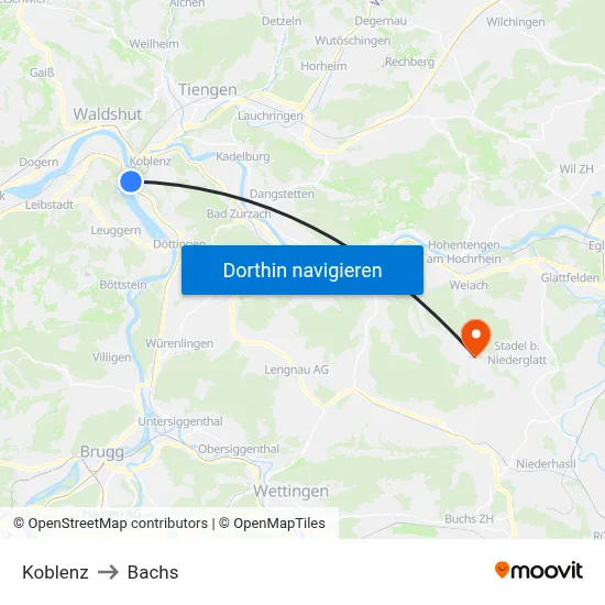 Koblenz to Bachs map