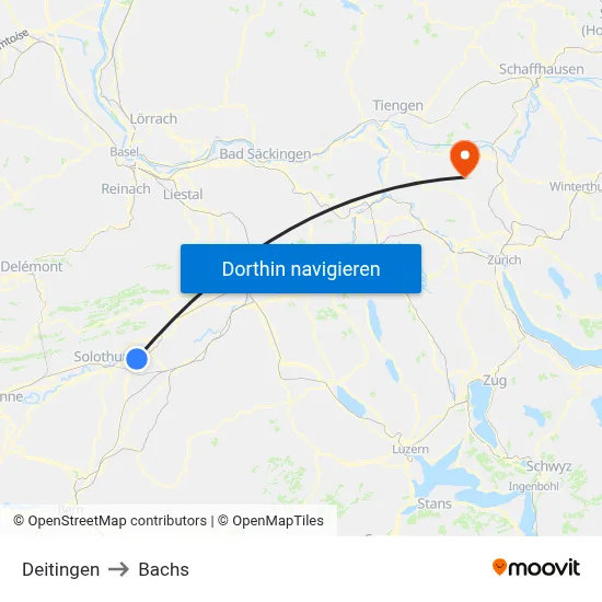 Deitingen to Bachs map