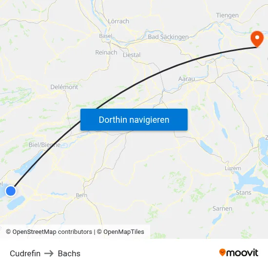 Cudrefin to Bachs map