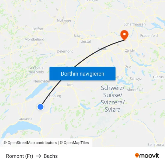 Romont (Fr) to Bachs map