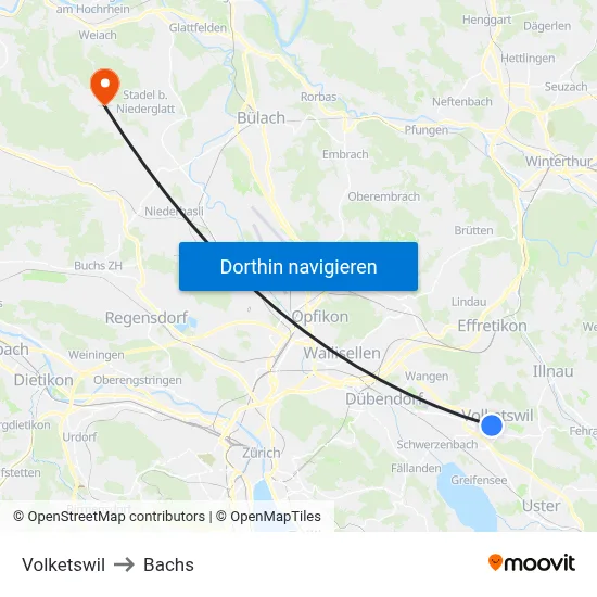 Volketswil to Bachs map