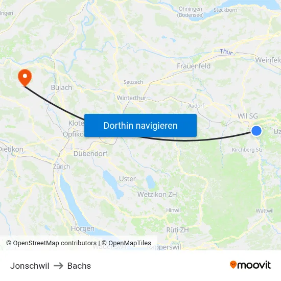Jonschwil to Bachs map