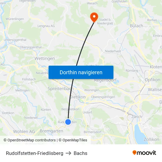 Rudolfstetten-Friedlisberg to Bachs map