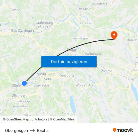 Obergösgen to Bachs map