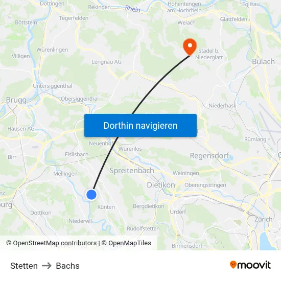 Stetten to Bachs map