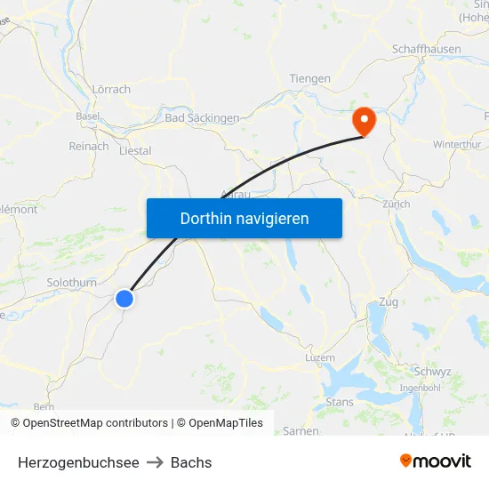 Herzogenbuchsee to Bachs map