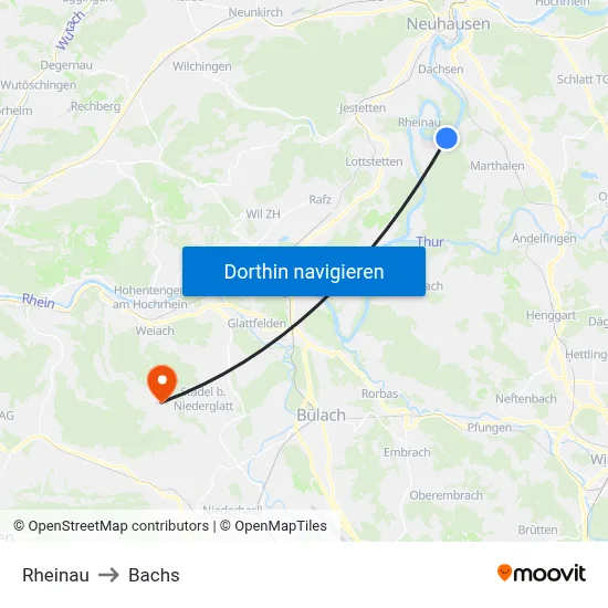 Rheinau to Bachs map