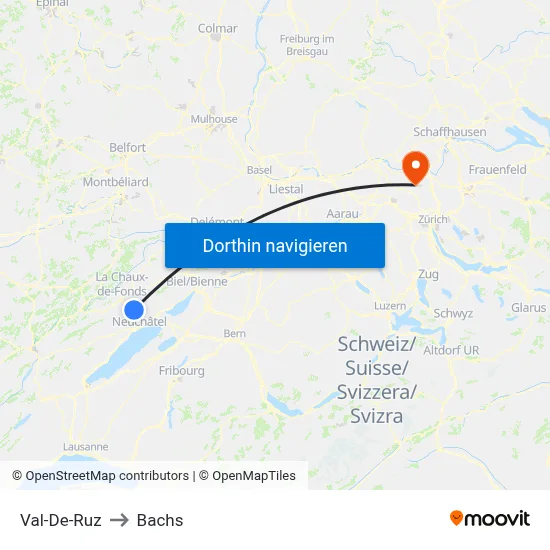 Val-De-Ruz to Bachs map