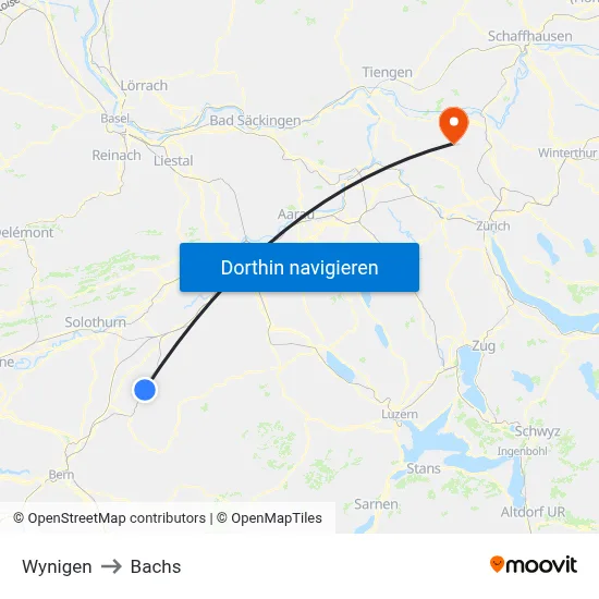 Wynigen to Bachs map