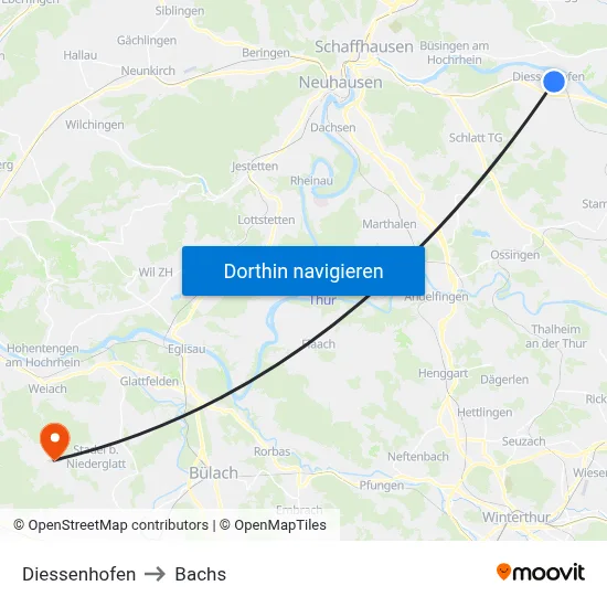 Diessenhofen to Bachs map
