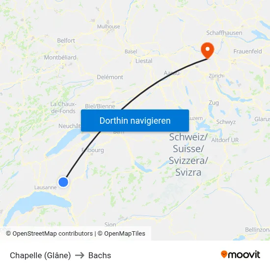 Chapelle (Glâne) to Bachs map