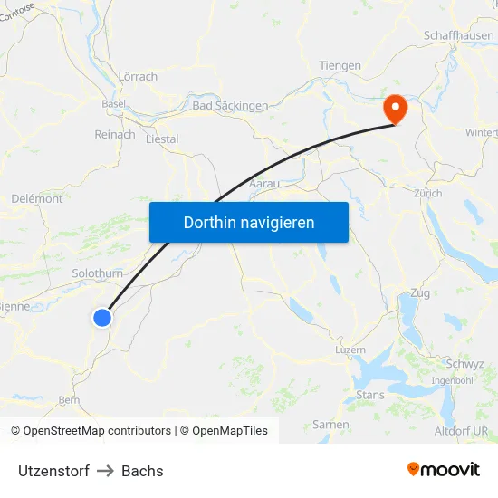 Utzenstorf to Bachs map