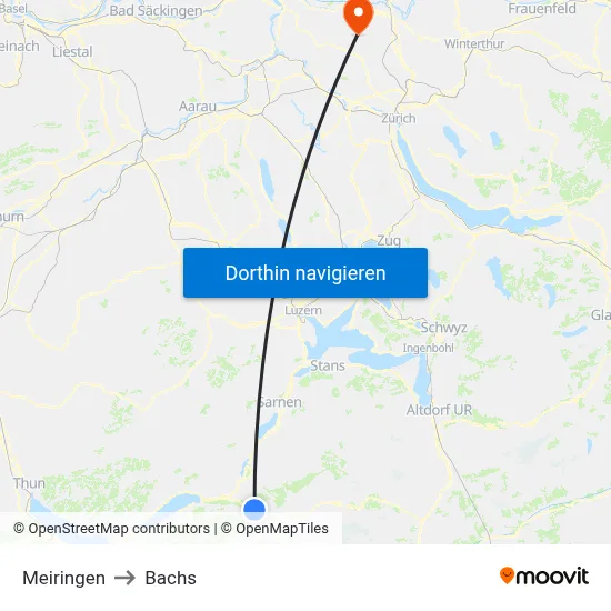 Meiringen to Bachs map