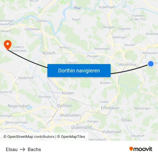 Elsau to Bachs map