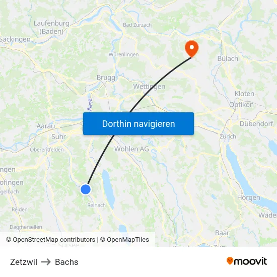 Zetzwil to Bachs map