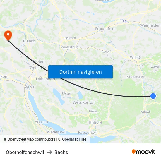 Oberhelfenschwil to Bachs map