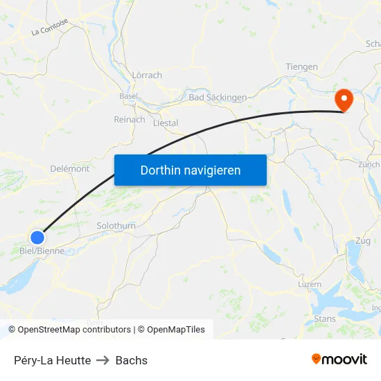Péry-La Heutte to Bachs map