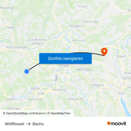 Wölflinswil to Bachs map