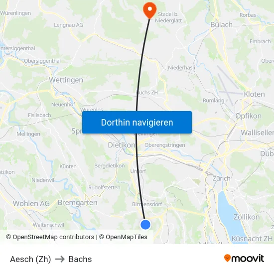 Aesch (Zh) to Bachs map