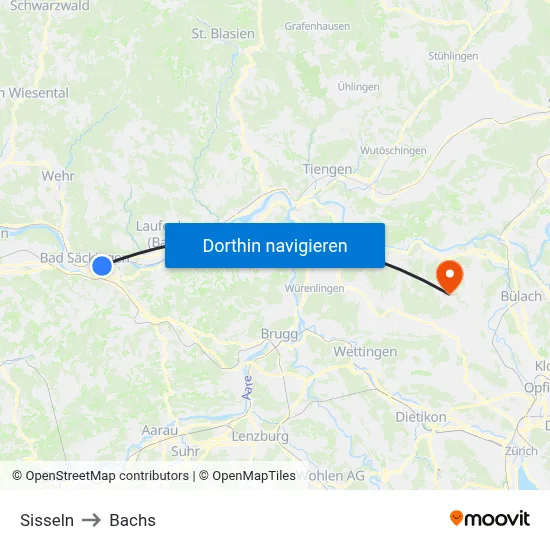 Sisseln to Bachs map