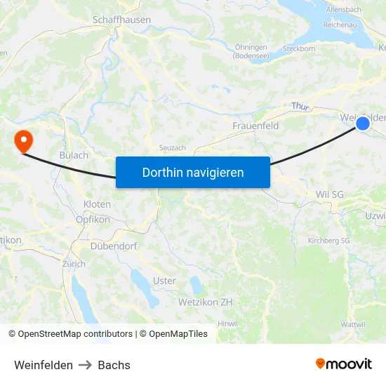 Weinfelden to Bachs map
