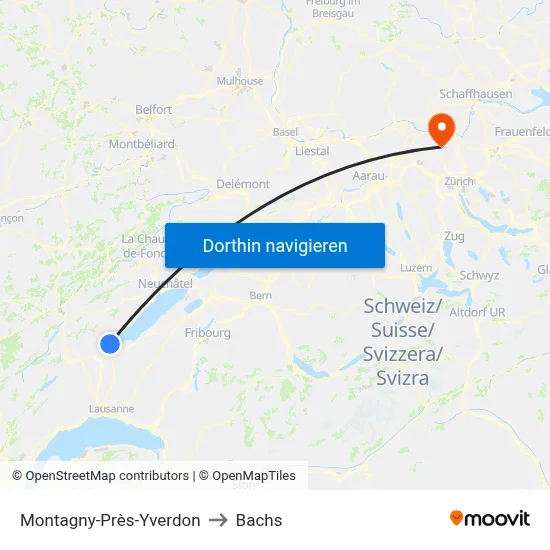 Montagny-Près-Yverdon to Bachs map