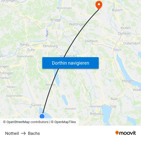 Nottwil to Bachs map