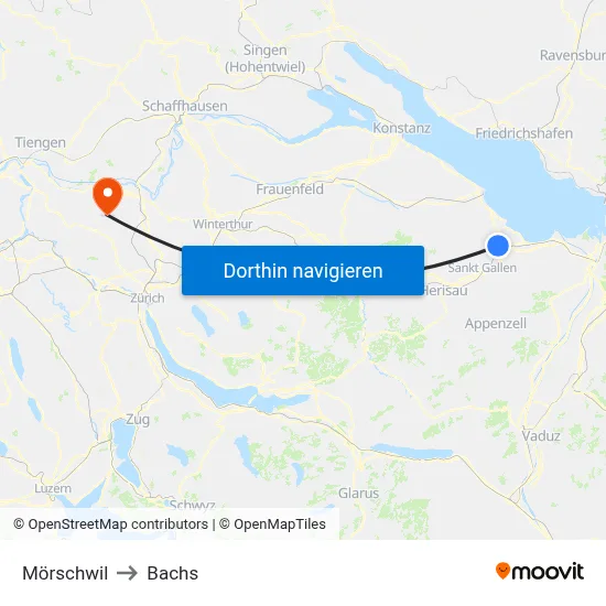 Mörschwil to Bachs map