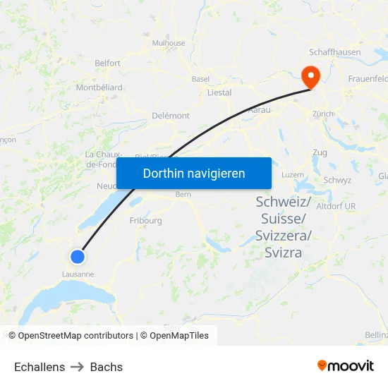 Echallens to Bachs map